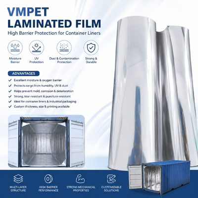 150μm VMPET فیلم لایه دار آلومینیوم PET برای عایق بندی کانتینرهای حمل و نقل و حفاظت از موانع رطوبت